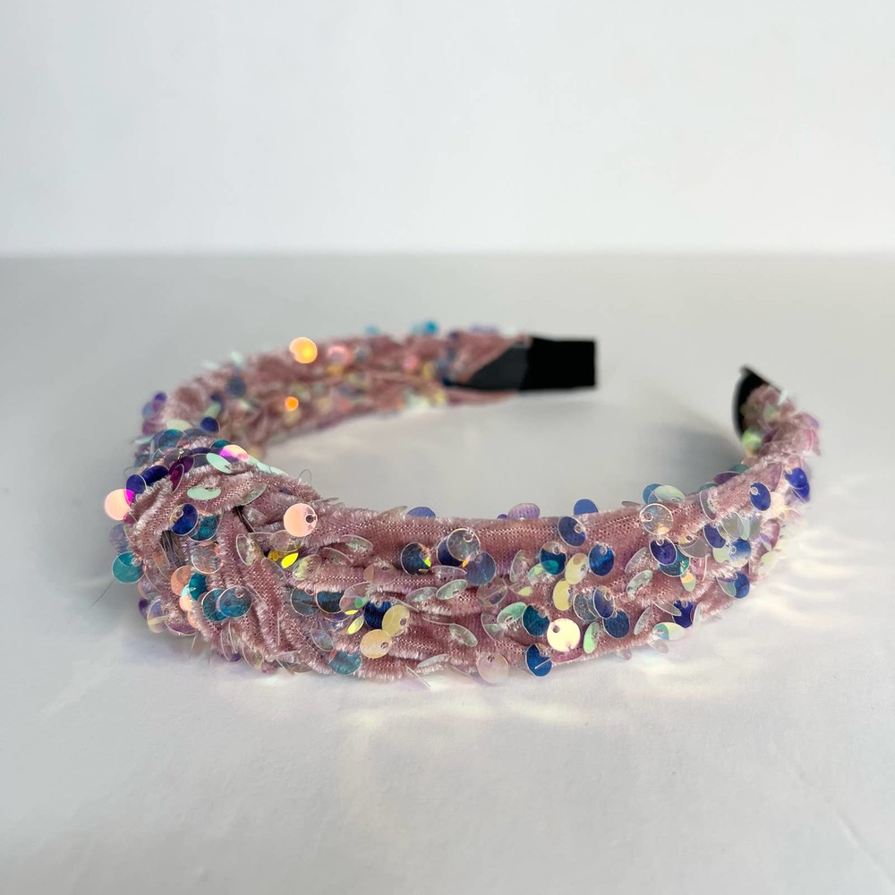 Pink Front Knot Sequin Headband
